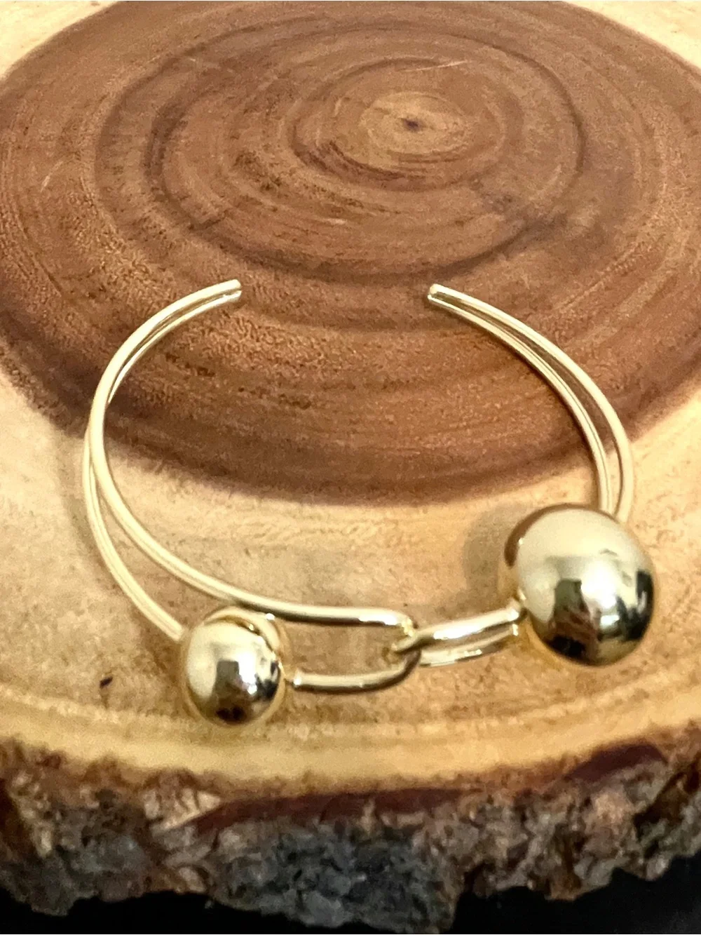 Gold Double Ball Link Open Cuff Bracelet 18K Gold Filled NWOT